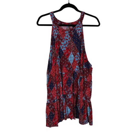 Torrid Blue & Red Patchwork Babydoll Tank Top Women's Plus Size 3X - Picture 1 of 9